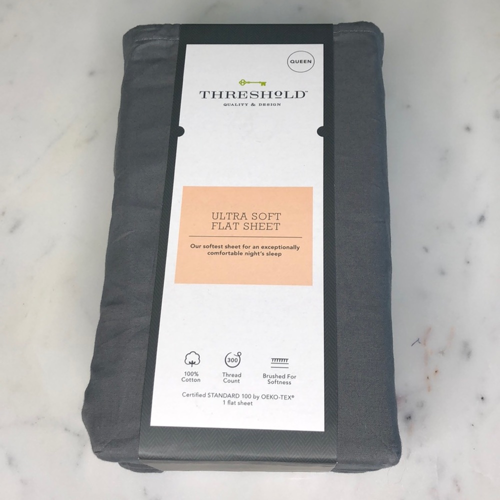 Target Threshold Queen Grey Flat Sheet 100% Cotton